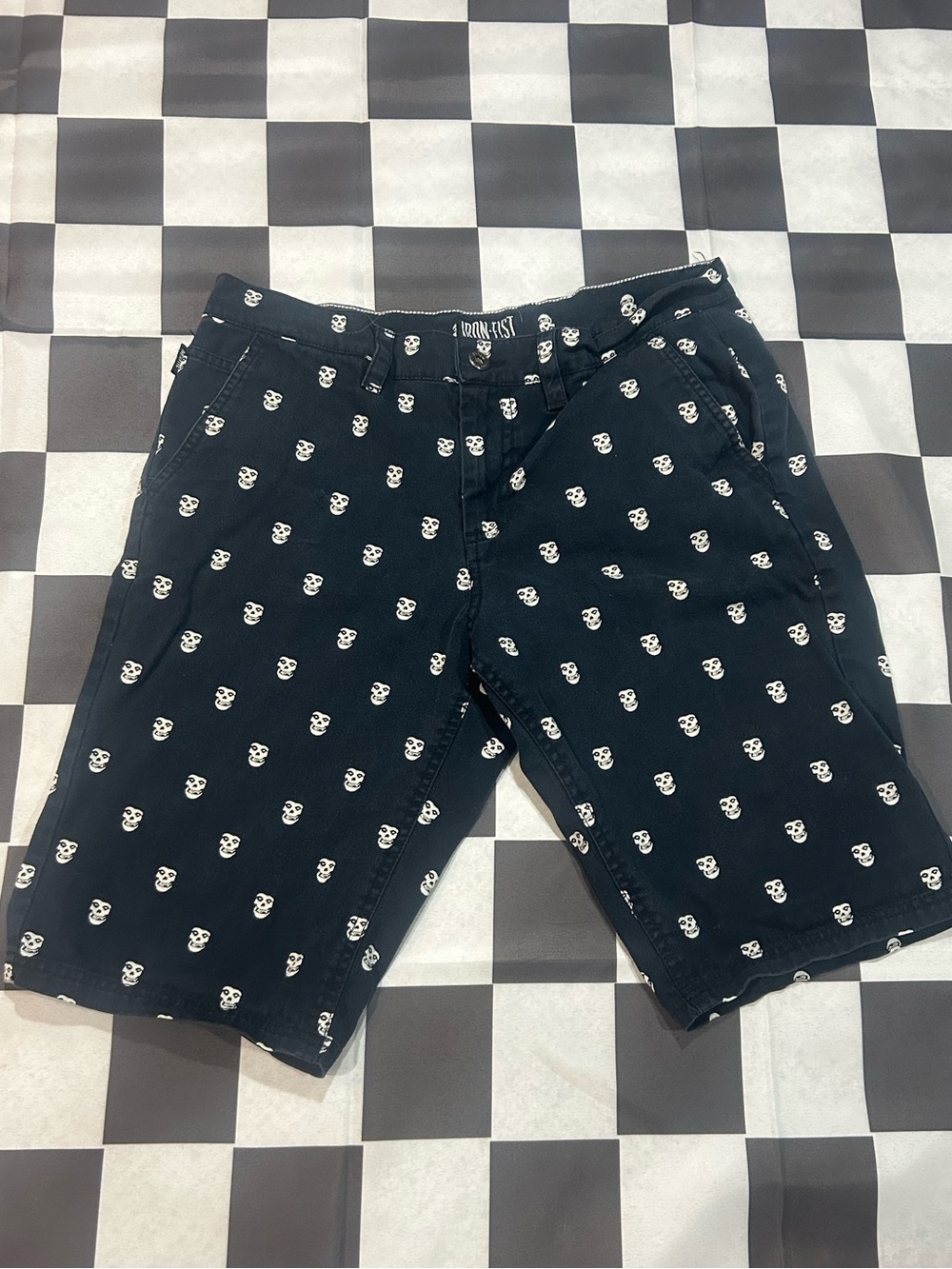 Iron Fist Black Shorts with White Skull Print